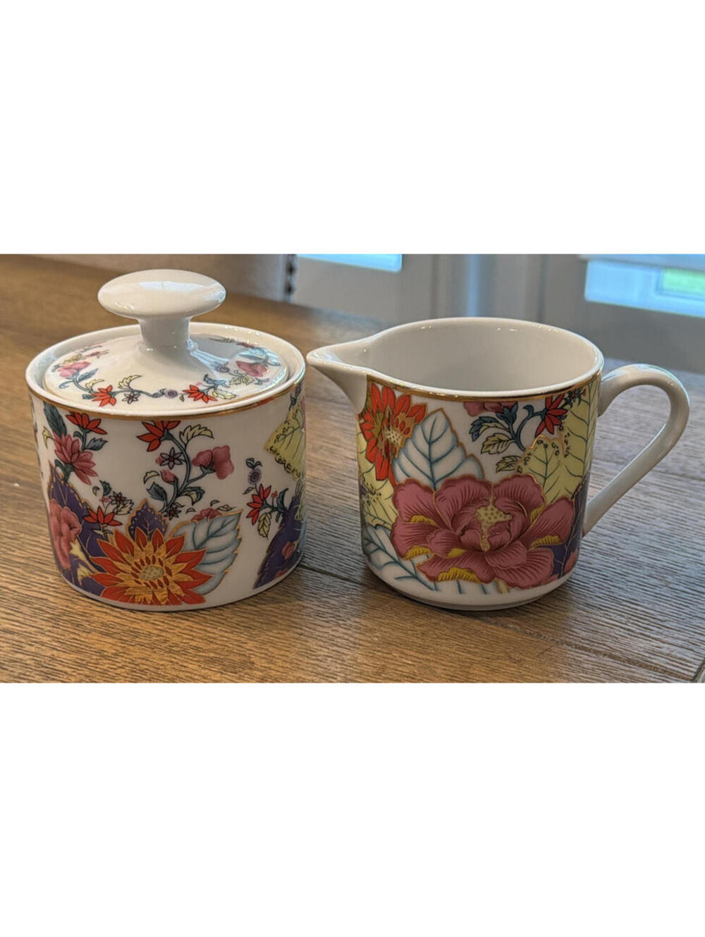 Imperial Leaf China 22K Gold Trim Tobacco Leaf Pattern Creamer and Sugar Set